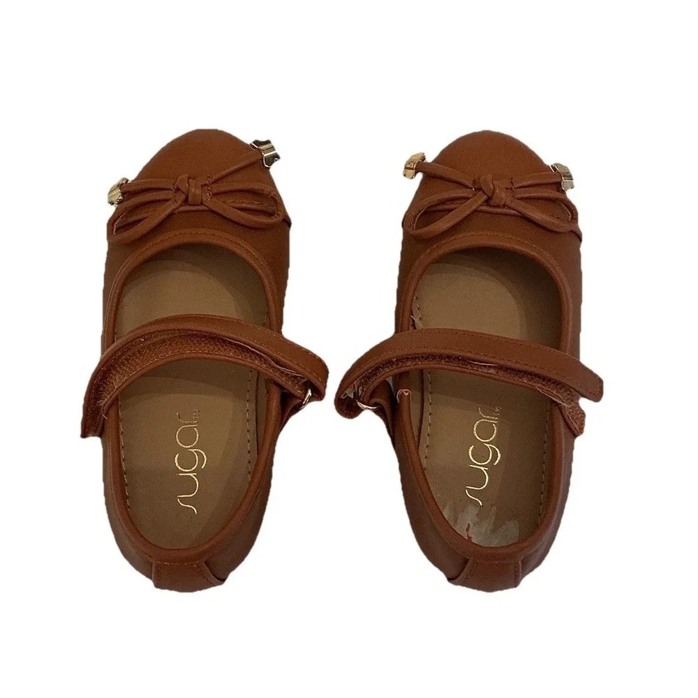 Girls Sugar Brown Mary Jane Dress Shoes Butterfly Bows - Toddler Size 6